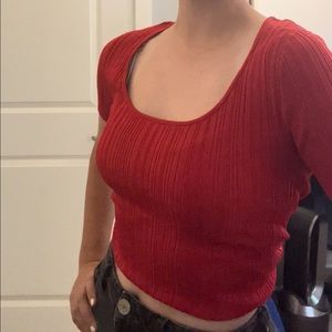 Red Ribbed Square-neck Top!